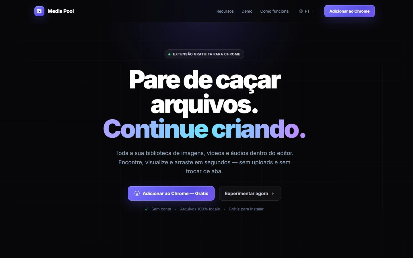 Página inicial do projeto Media Pool